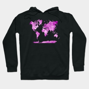 World Map Watercolor Pink Hoodie